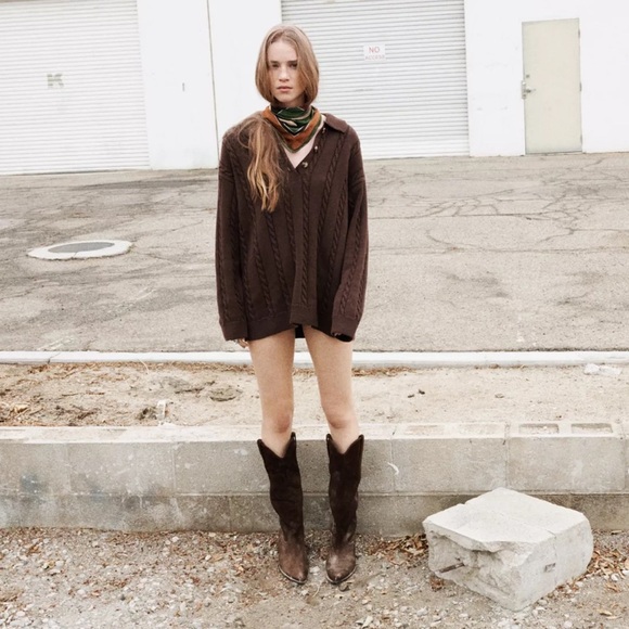 Zara Cotton sweater with lapel collar & long sleeves. Front buttons. Ribbed trim - Picture 1 of 10